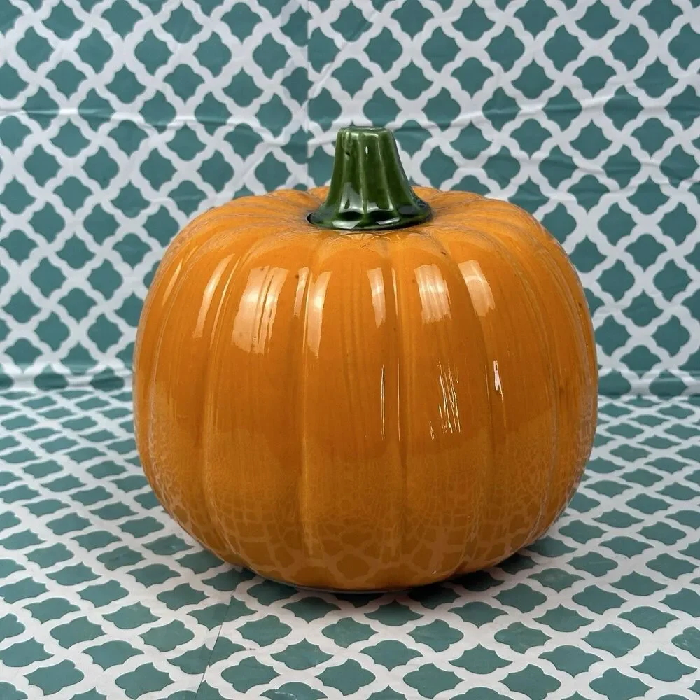 Halloween Ceramic‎ Pumpkin Jack O Lantern Candle Cover Topper Luminary